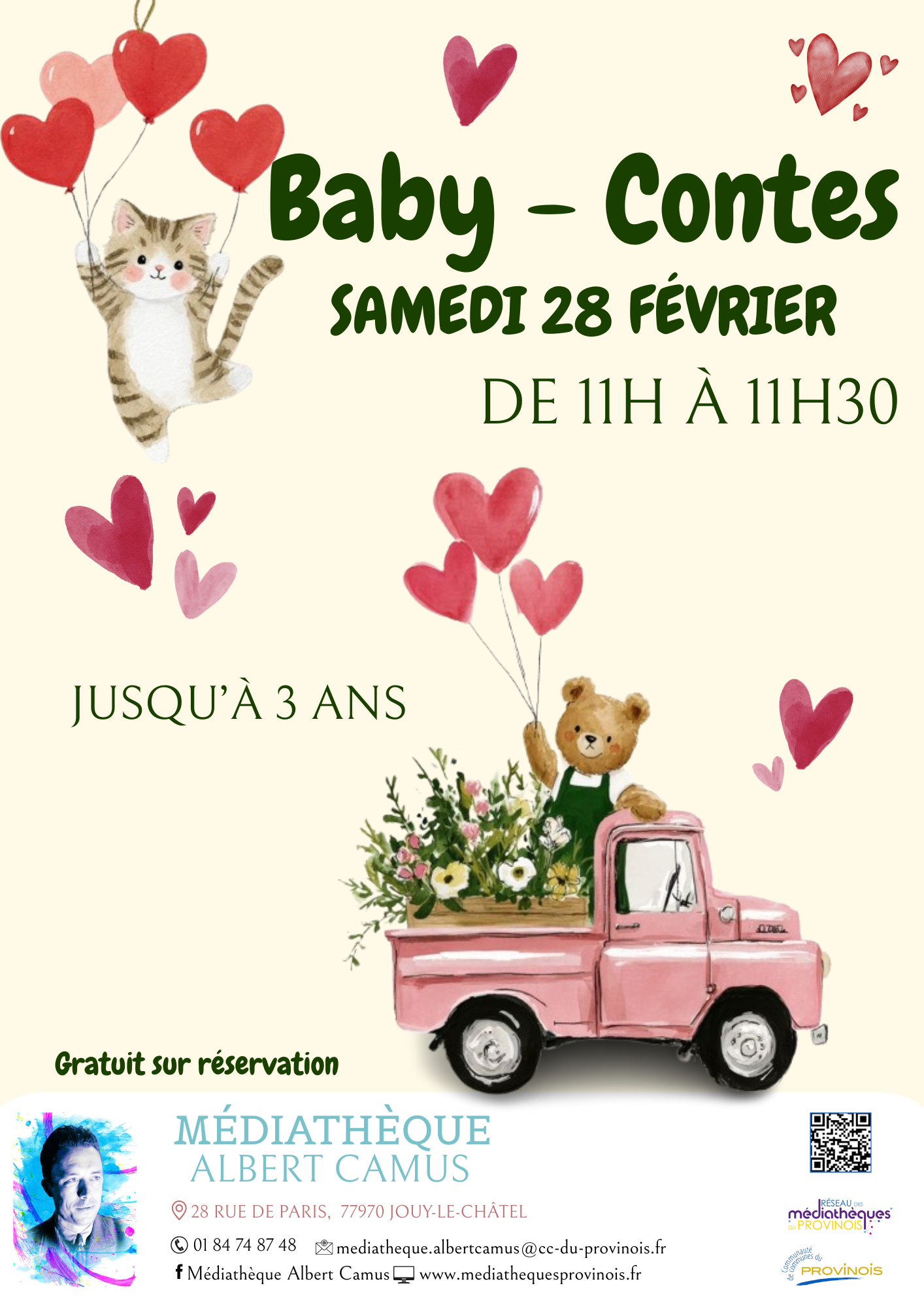 affiche pour lecture contes bebe avec des coeurs