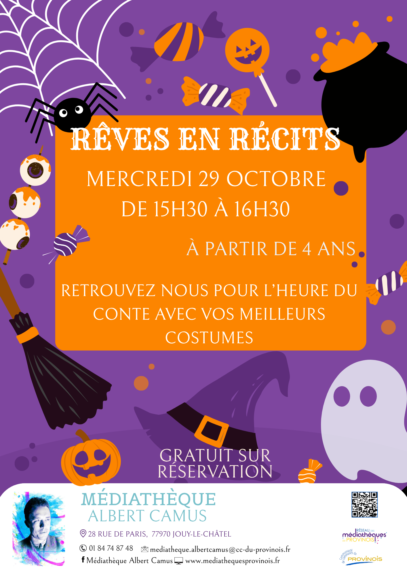 affiche d'halloween montrant des citrouilles bonbons et araignées