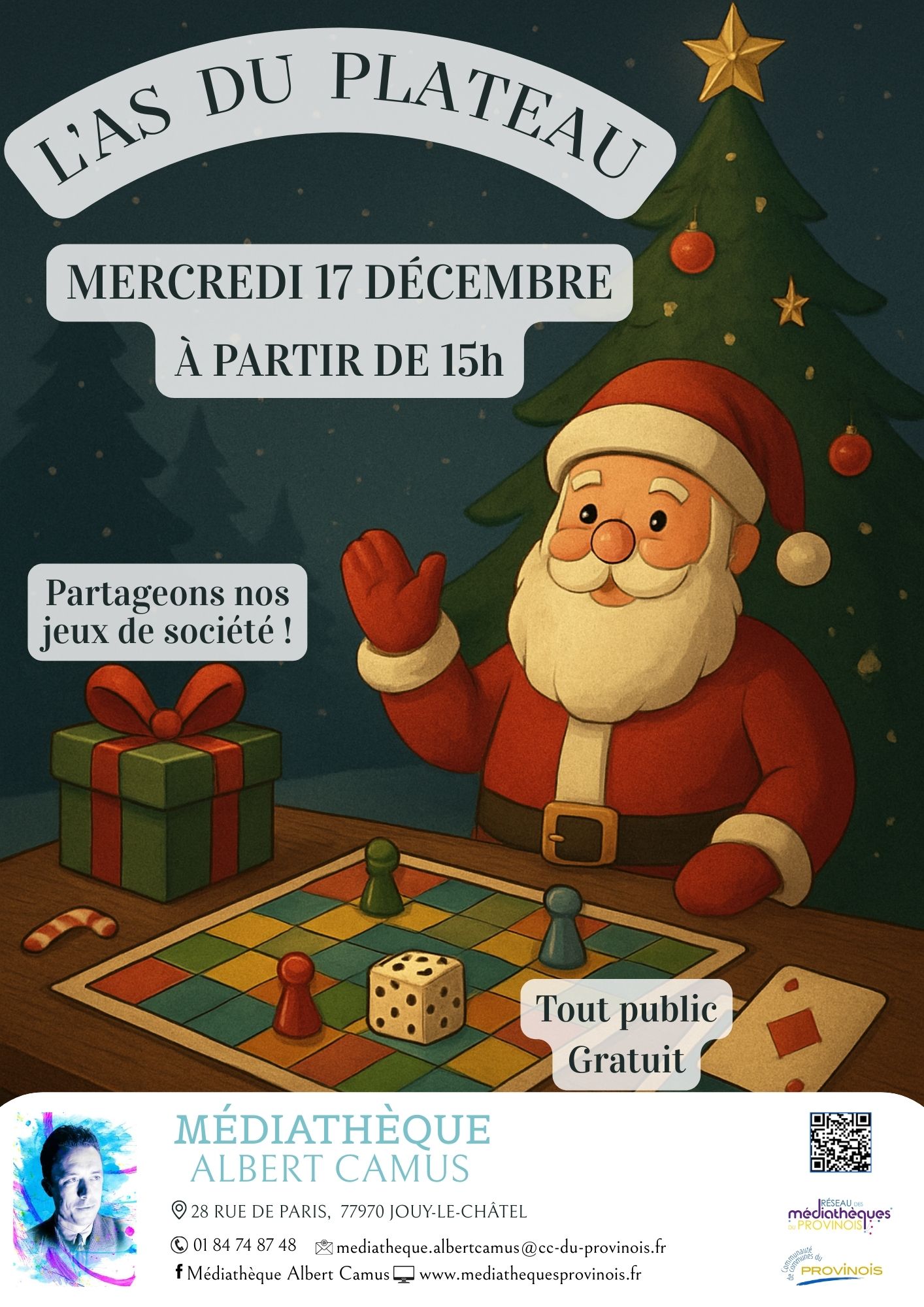 pere noel qui joue a des jeux de société 