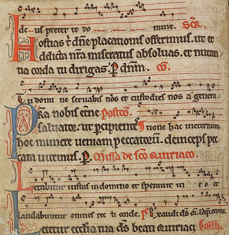 Ms. 229, Collectaire-capitulaire ; missel festif et rituel à l'usage de la collégiale Saint-Quiriace de Provins, premier tiers du XIIIe s., f.127v. © Ville de Provins / IRHT-CNRS