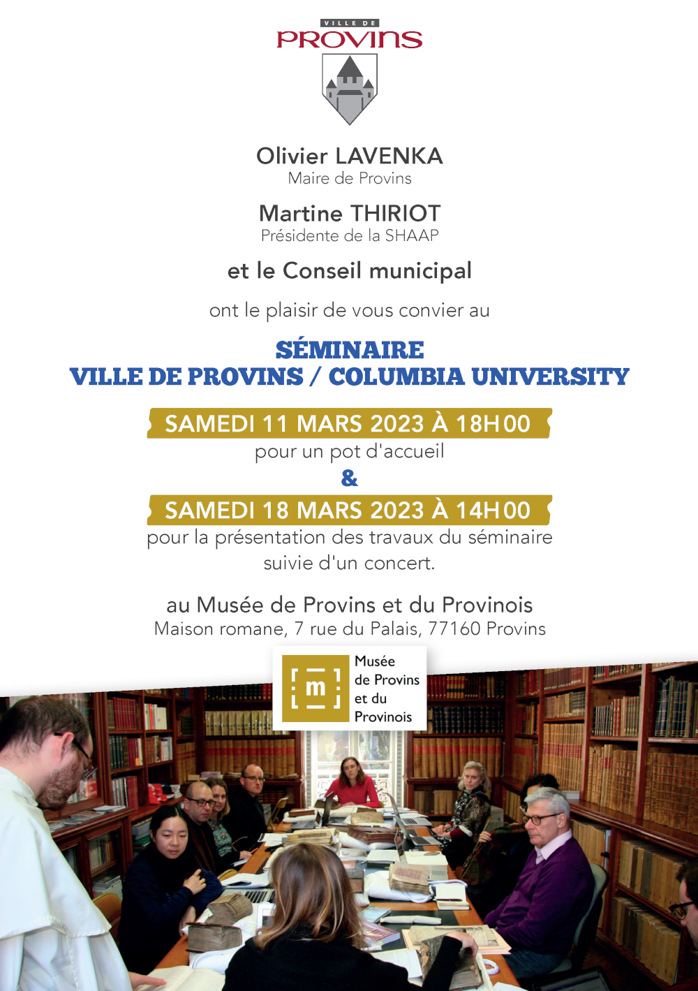 Invitation ville de Provins Séminaire Columbia Unniversity 2023